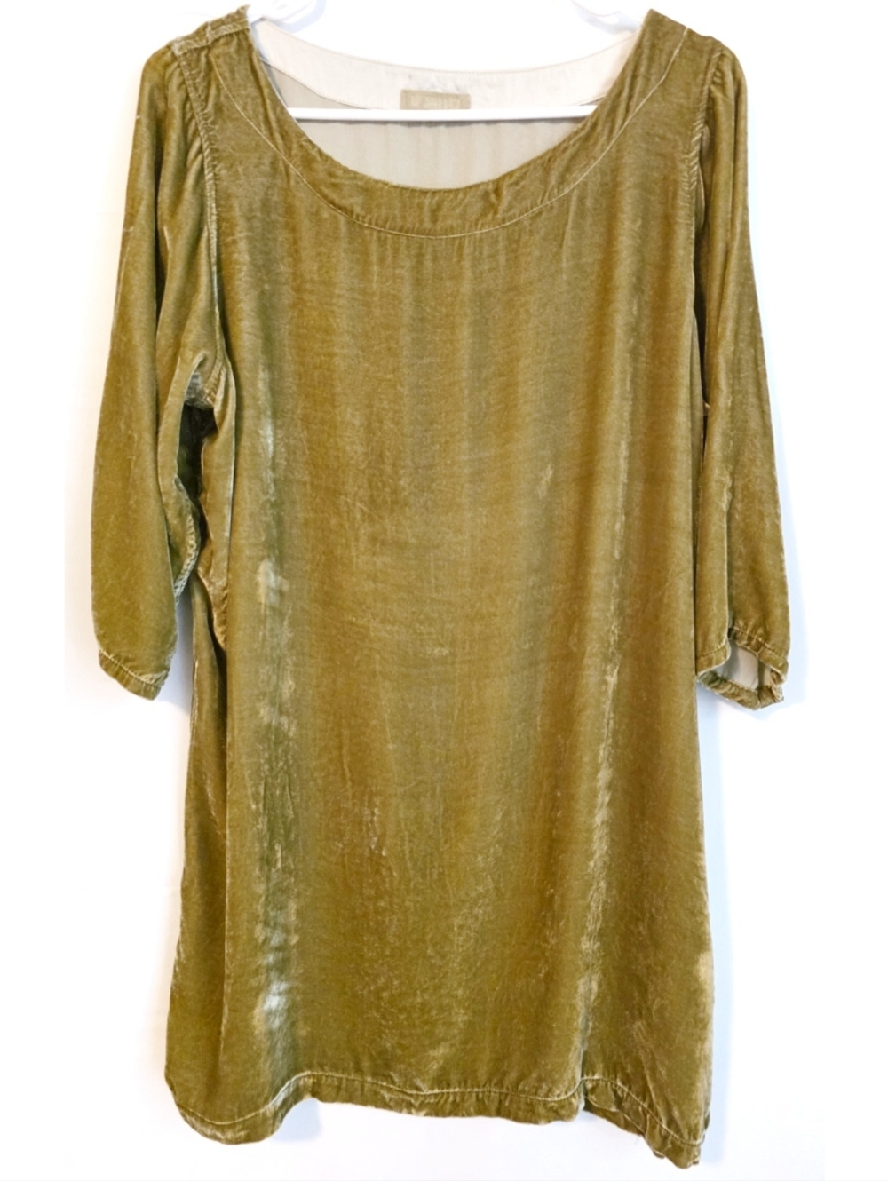 CP SHADES Golden Olive Green Velvet Shift Dress M
